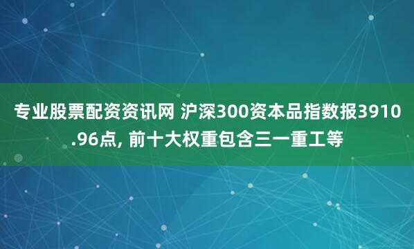 专业股票配资资讯网 沪深300资本品指数报3910.96点, 前十大权重包含三一重工等